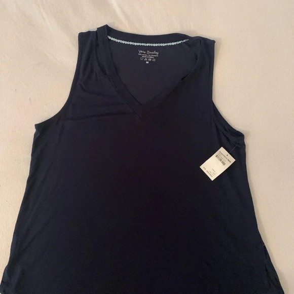 Navy Women’s Relaxed Sleeveless V-Neck Top Sz M Blouse Stretch Casual Tank - Picture 3 of 6